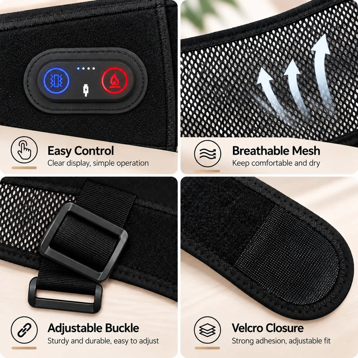 Controls, mesh, buckle and velcro